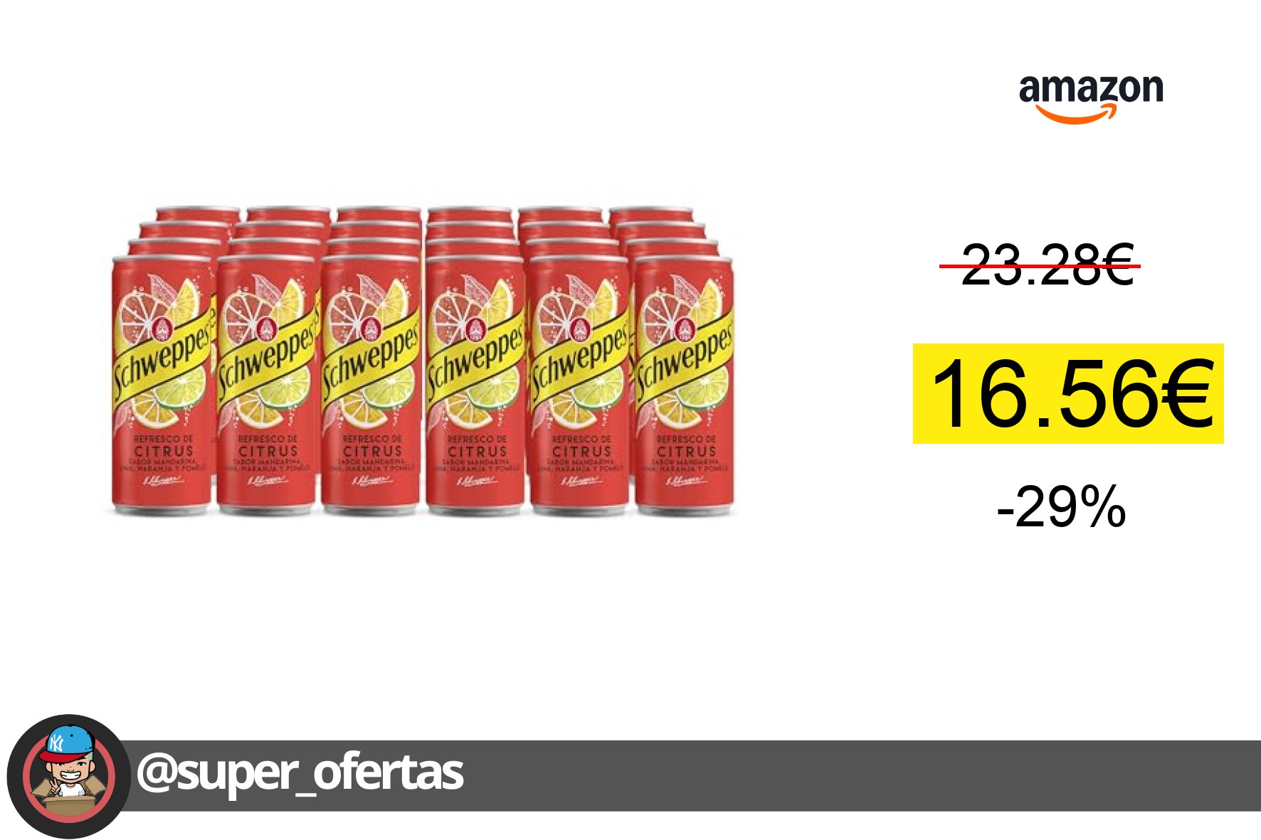 〽 Schweppes Citrus por solo 16,56€ con -29% de descuento. ¡Ahorra 6,72€!