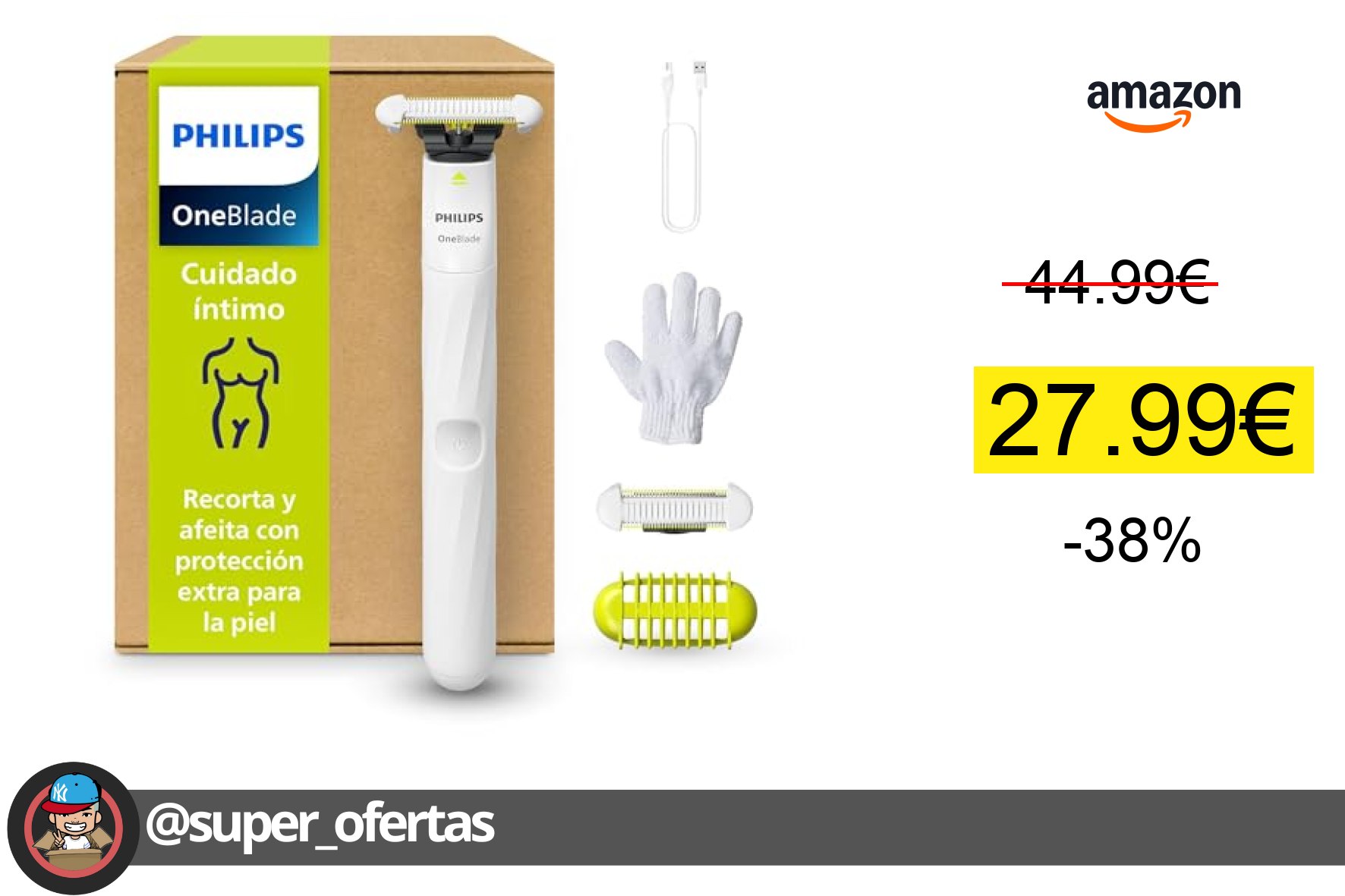 〽 Afeita cómoda y apurada con Philips OneBlade Intimate, 27,99€!