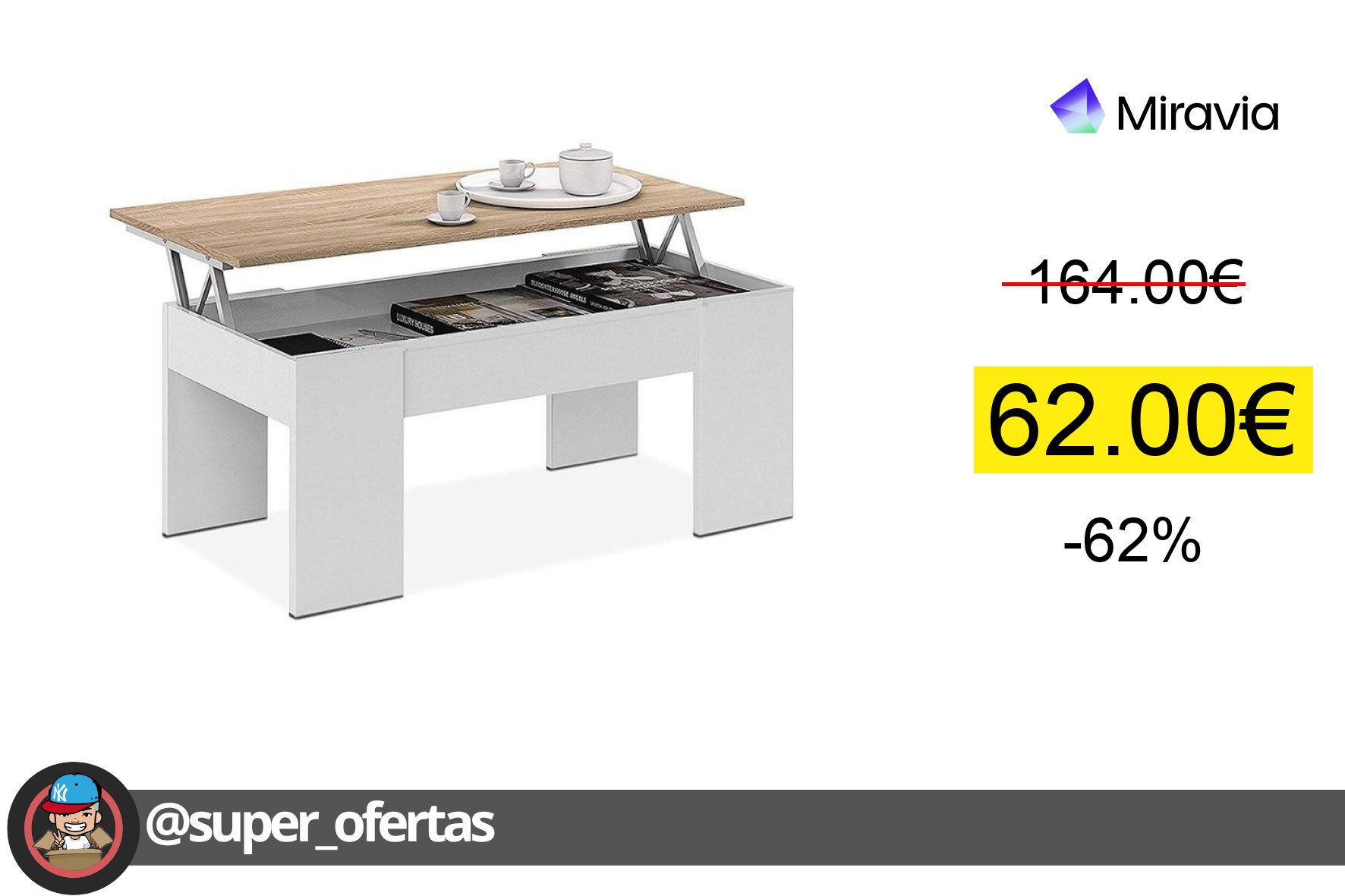 〽 Mesa de centro elevable Mediterráneo por 62,00€ con -62% de