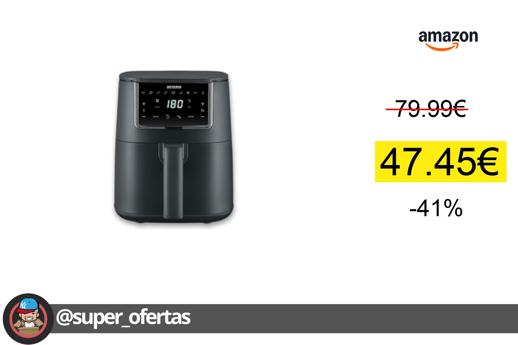 〽 Freidora de aire caliente FryLight Single por 47,45€ con -41% de descuento. ¡Ahorras 3