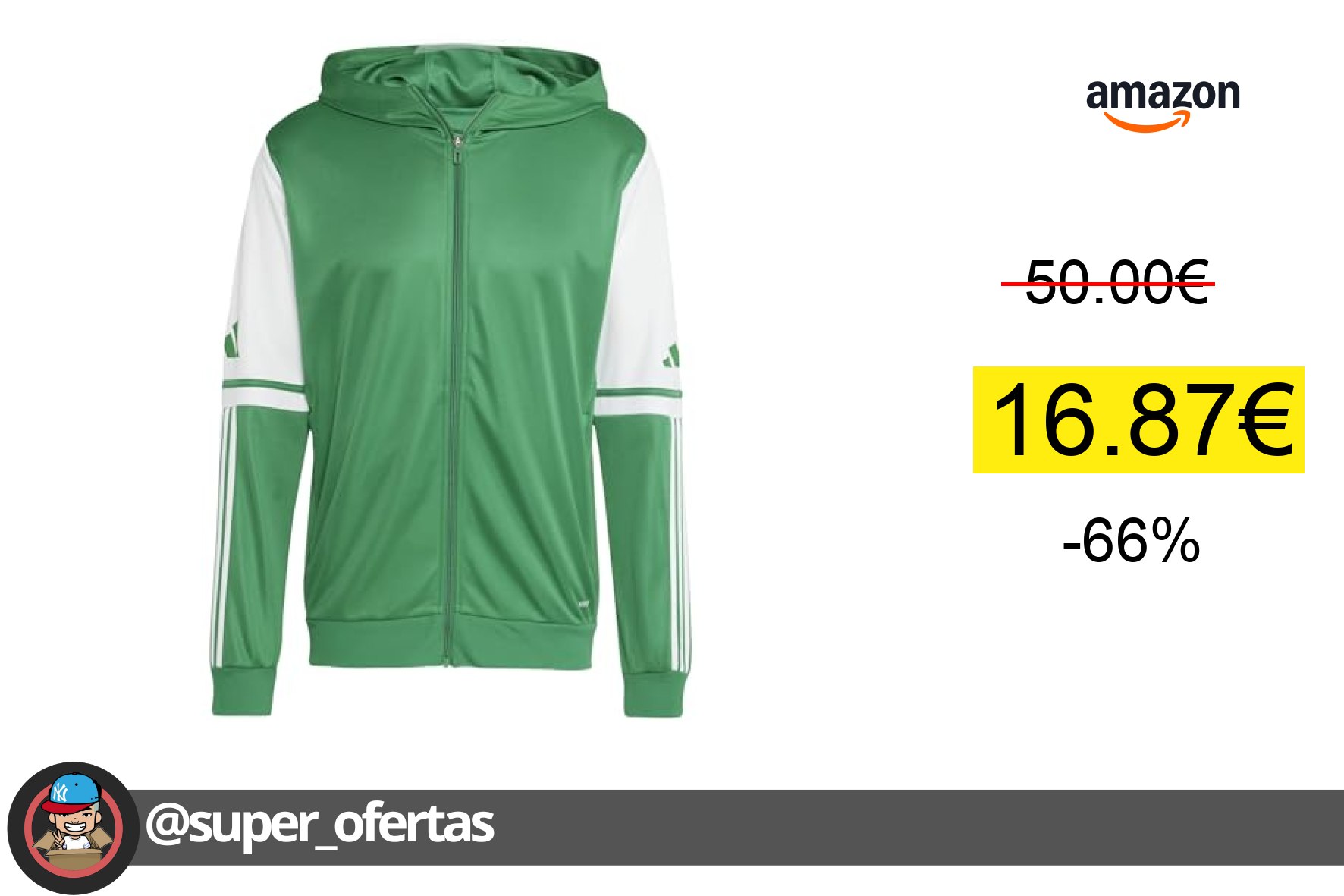 〽 adidas Hombre Squadra25 Hoody Sweatshirt, Team Green/White, XXL. ¡Ahorra 33,13€! #