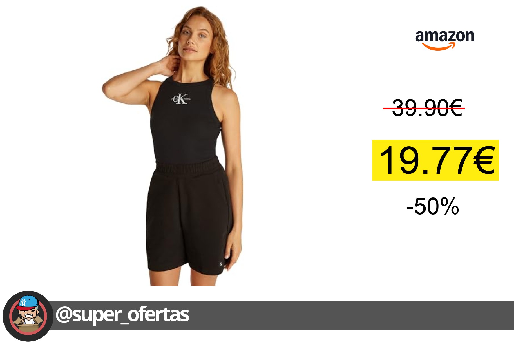 〽Calvin Klein Camiseta de Tirantes Mujer Monologo Rib Skinny Fit, Negro (CK Black), XXXL por 19