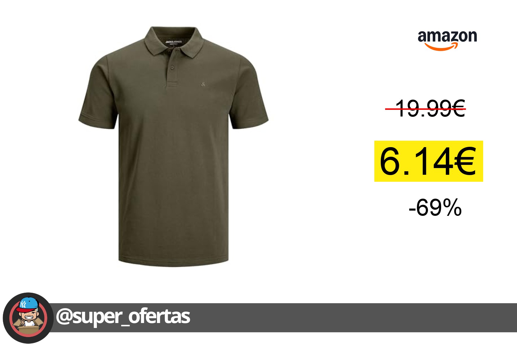 〽 Polo JACK & JONES Olive Night XXL por solo 6,14€ con un -69% de descuento. ¡Ahorra 13