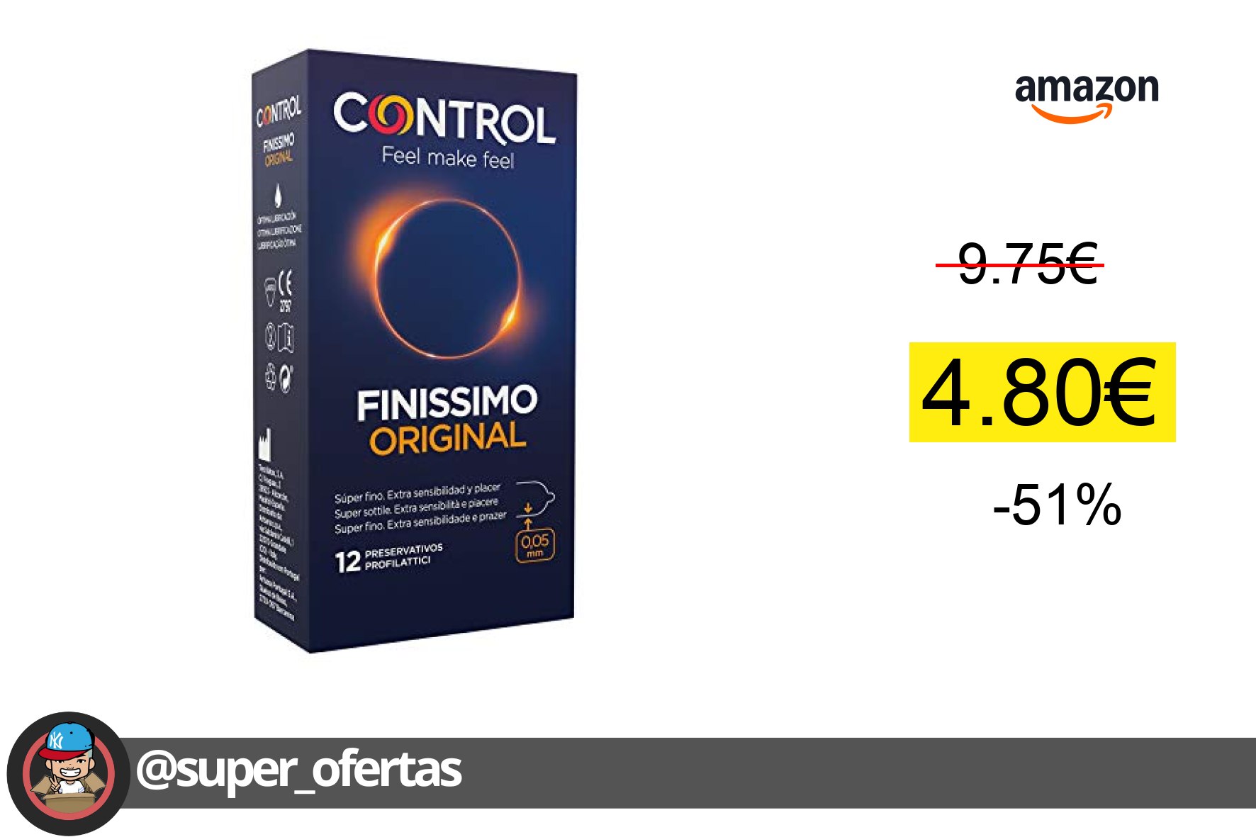〽 Caja de 12 condones súper finos y extra sensibles por 4,80€ con un brutal -51% de descu